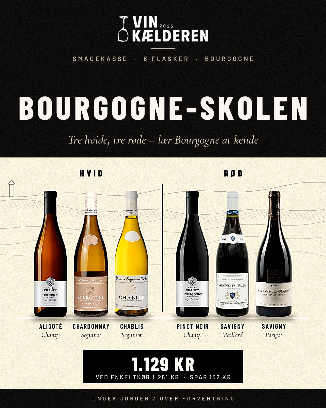 Bourgogne-skolen · 3 hvide og 3 røde (6 fl.)