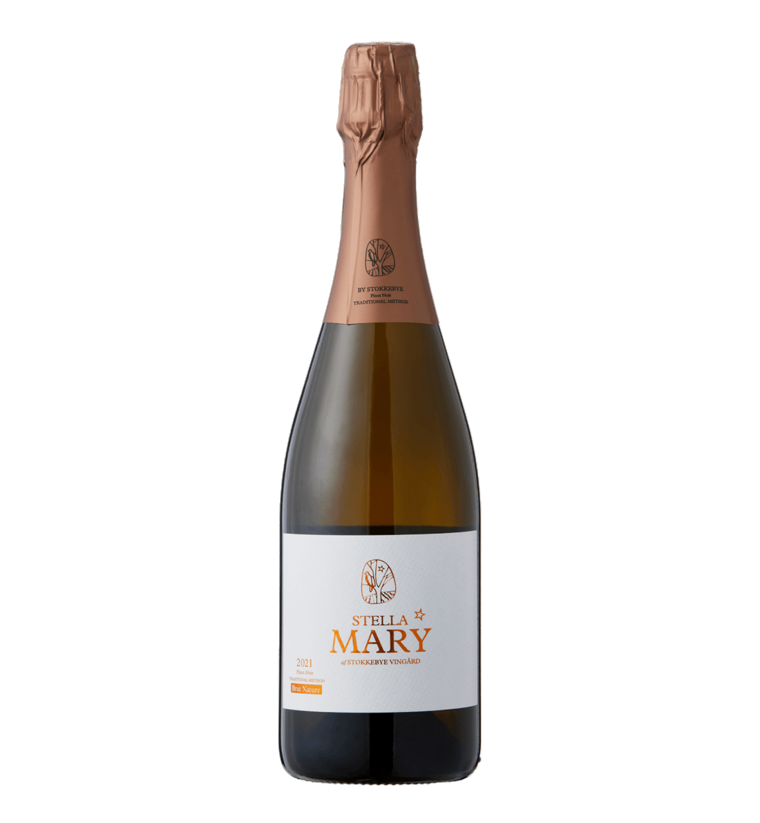 Flaske af Stokkebye Stella Mary, dansk mousserende vin