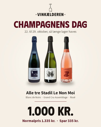 Champagnens Dag hos Vinkælderen: alle tre Stadil Le Non Moi for 1.000 kr. fra 22. til 29. oktober